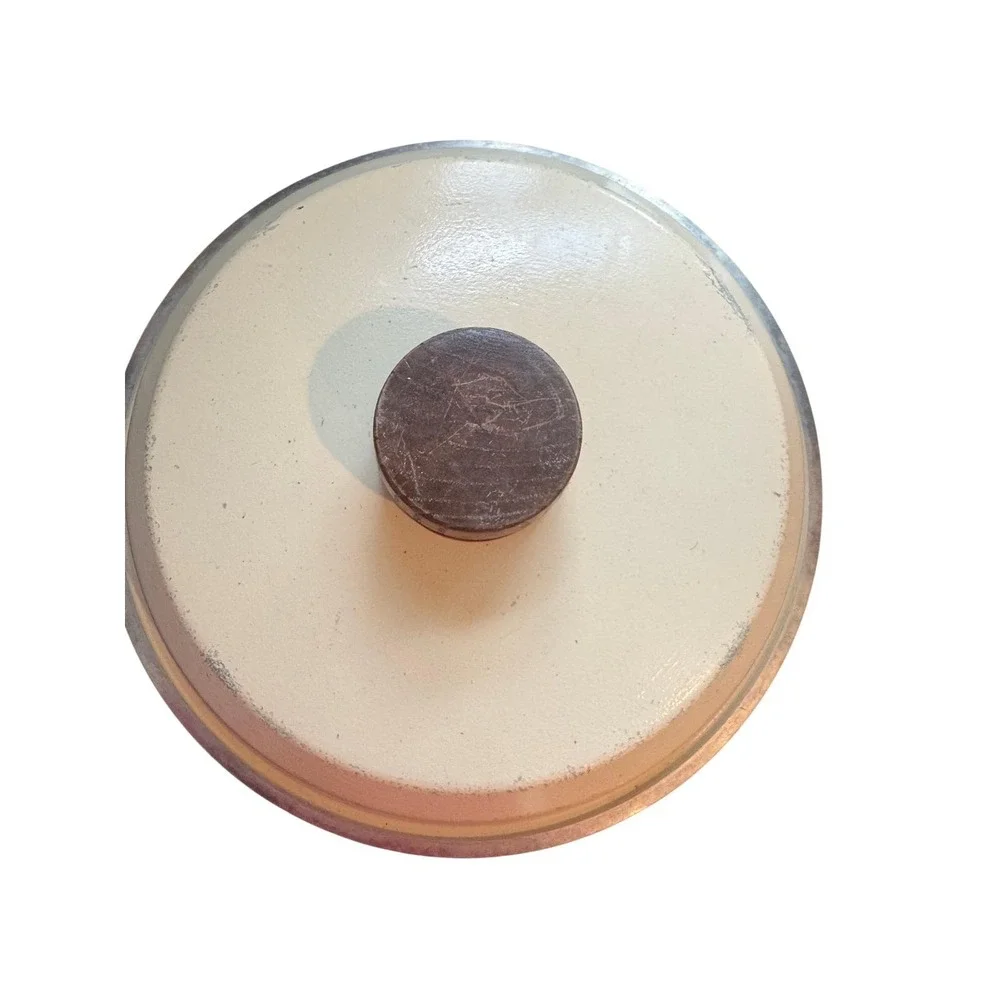 Vintage Club Aluminum Tan Enamel Saucepan with Lid and‎ Faux Wood Handle MCM